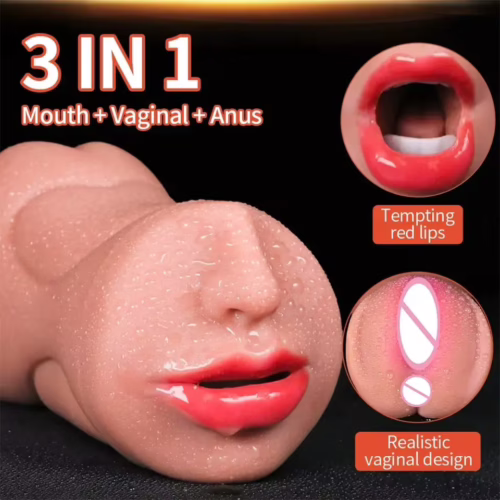 3-in-1 male masturbator cup with vaginal, oral, and anal entries