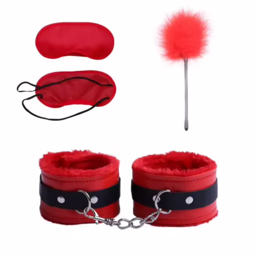 BDSM bondage kit with leather cuffs