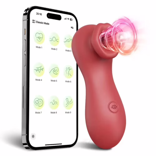 App-controlled clit sucker vibrator in rose pink silicone