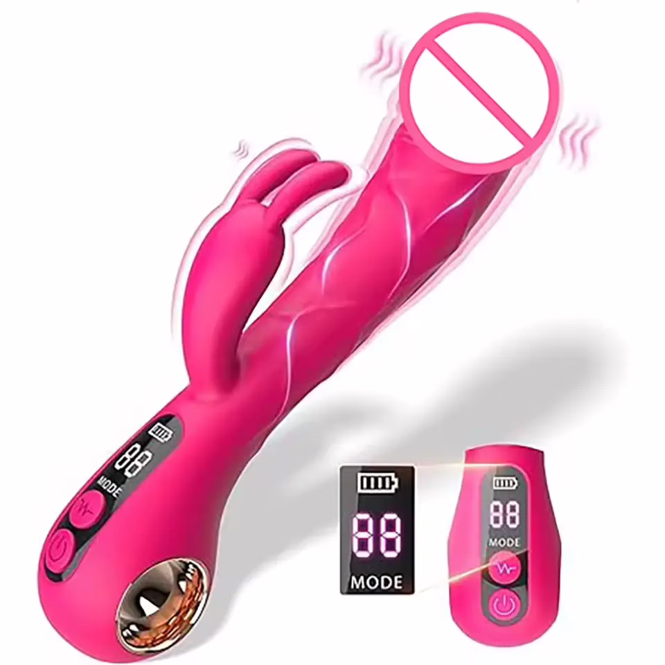 2-in-1 rabbit vibrator with LCD display for women