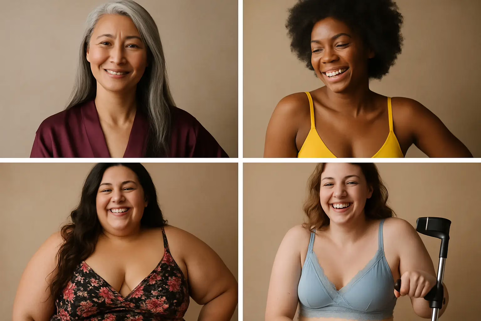 Diverse women portraits showing confidence in various lingerie styles