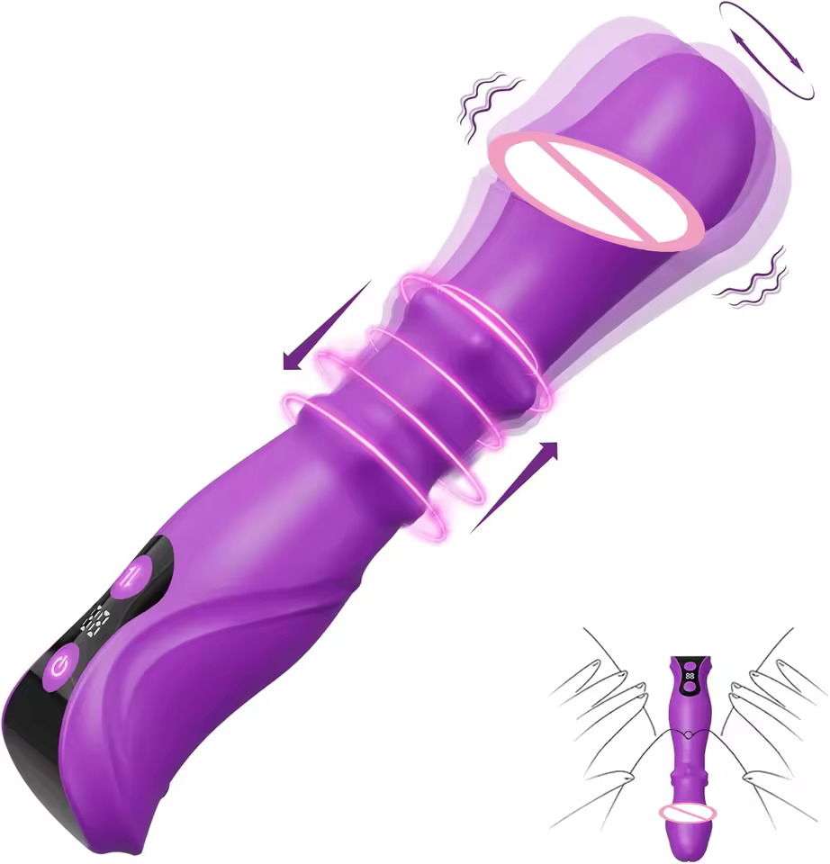 Thrusting dildo vibrator with G-spot stimulation - rechargeable sliding sex toy for women