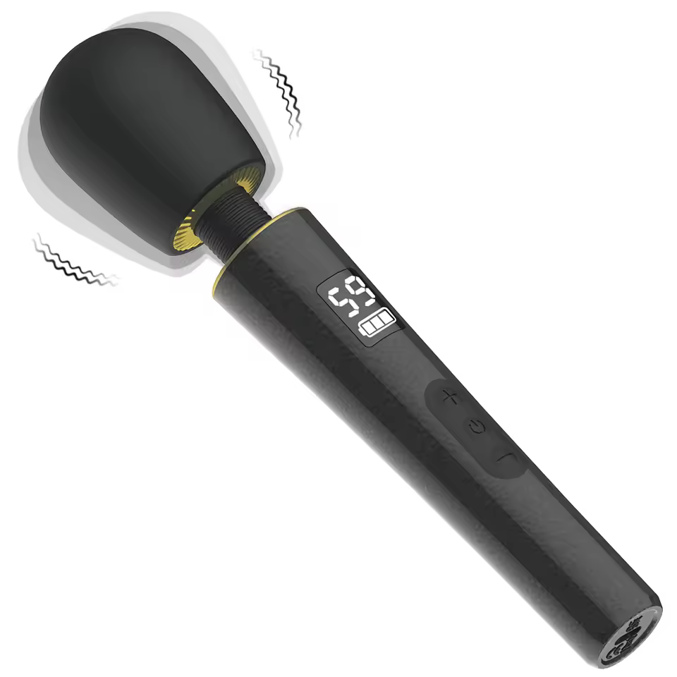 Magic wand vibrator with flexible head and ergonomic handle